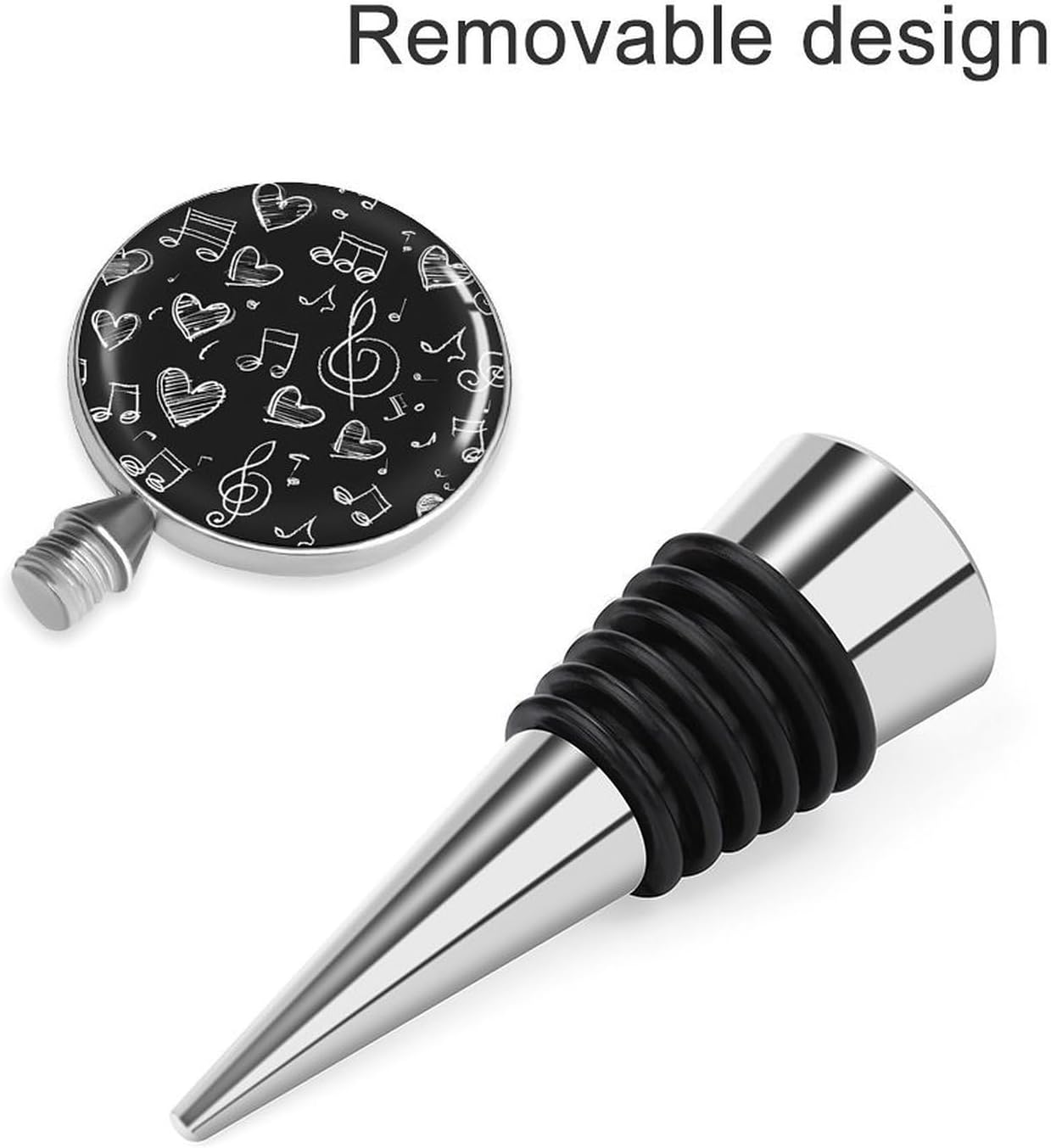 Chalkboard Music Notes Hearts Wine Stoppers Reusable Wine Saver Plug image 4