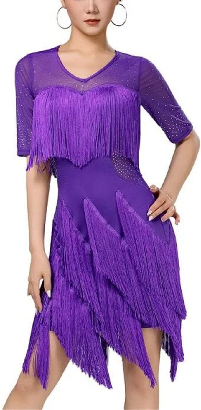 Women Latin Dance Costume Winter Sexy Tassel Outfit Adult Professional Practice Wear