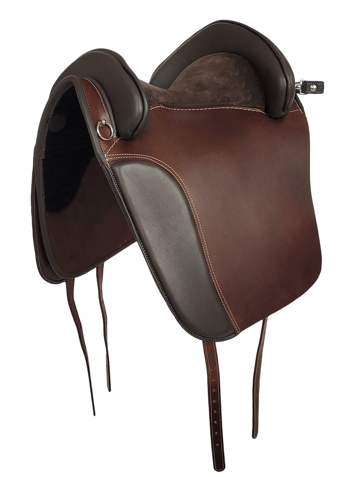 A&M Reitsport Baumloser spanischer Sattel Catalana Braun, mit weißen Nähten, Größe:32cm