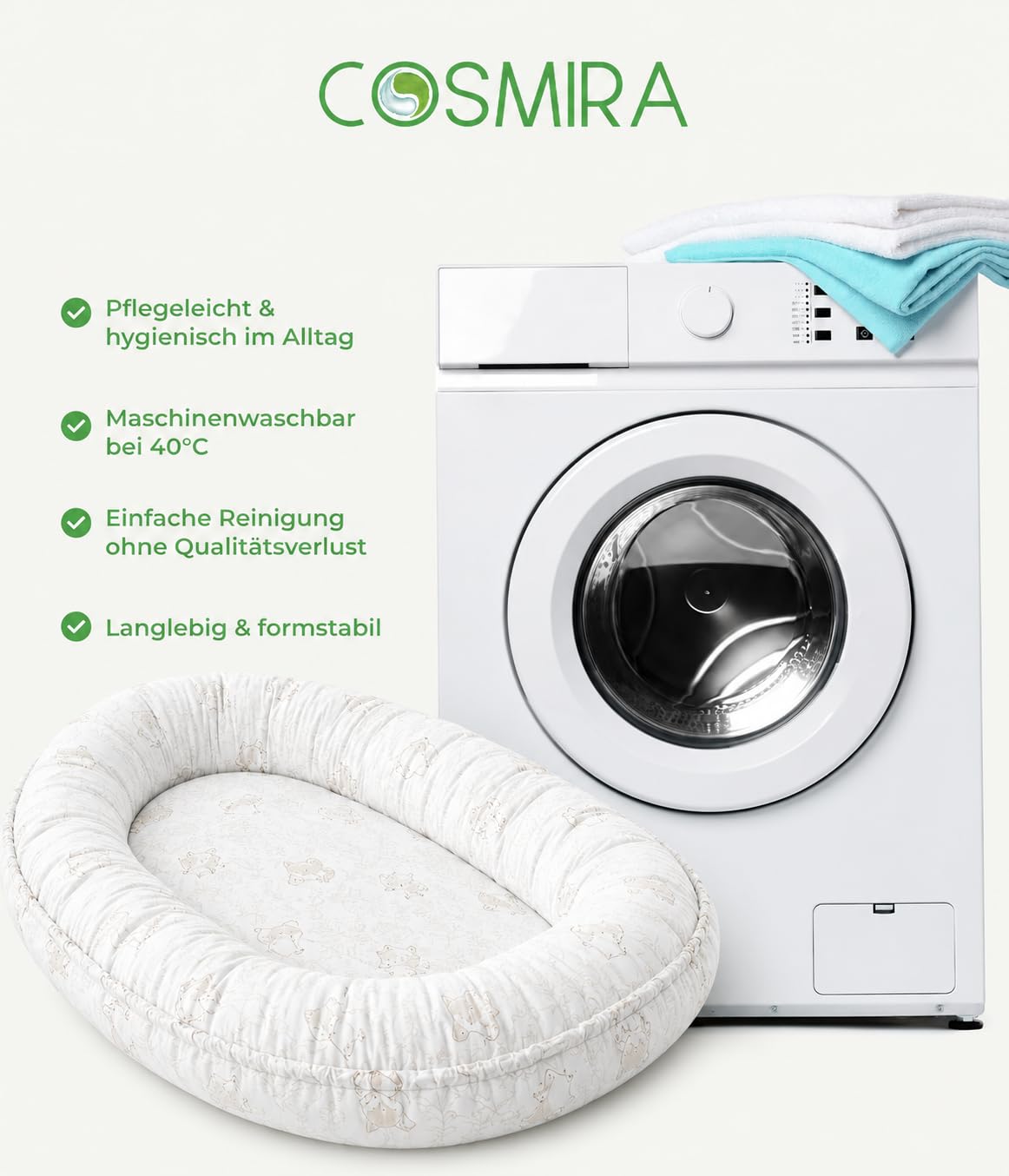 Babynest für Neugeborene – 100% Baumwolle, Oeko-TEX zertifiziert – Waschbares, atmungsaktives Nestchen für Bett, Sofa & Reisen