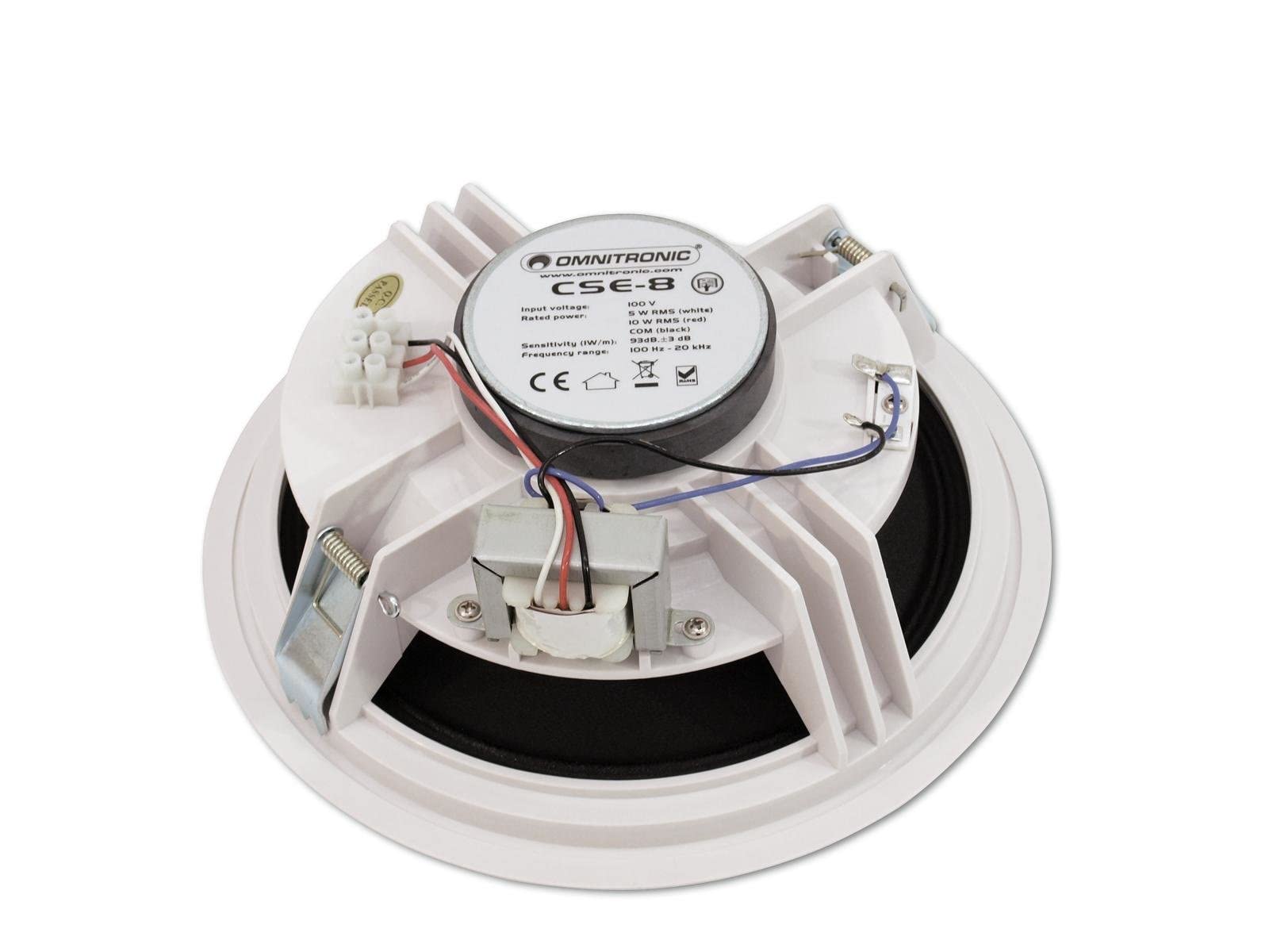 OMNITRONIC CSE-8 Deckenlautsprecher | 8"-Breitband-Einbaulautsprecher, 100 V, 10 W RMS Ø 215 mm