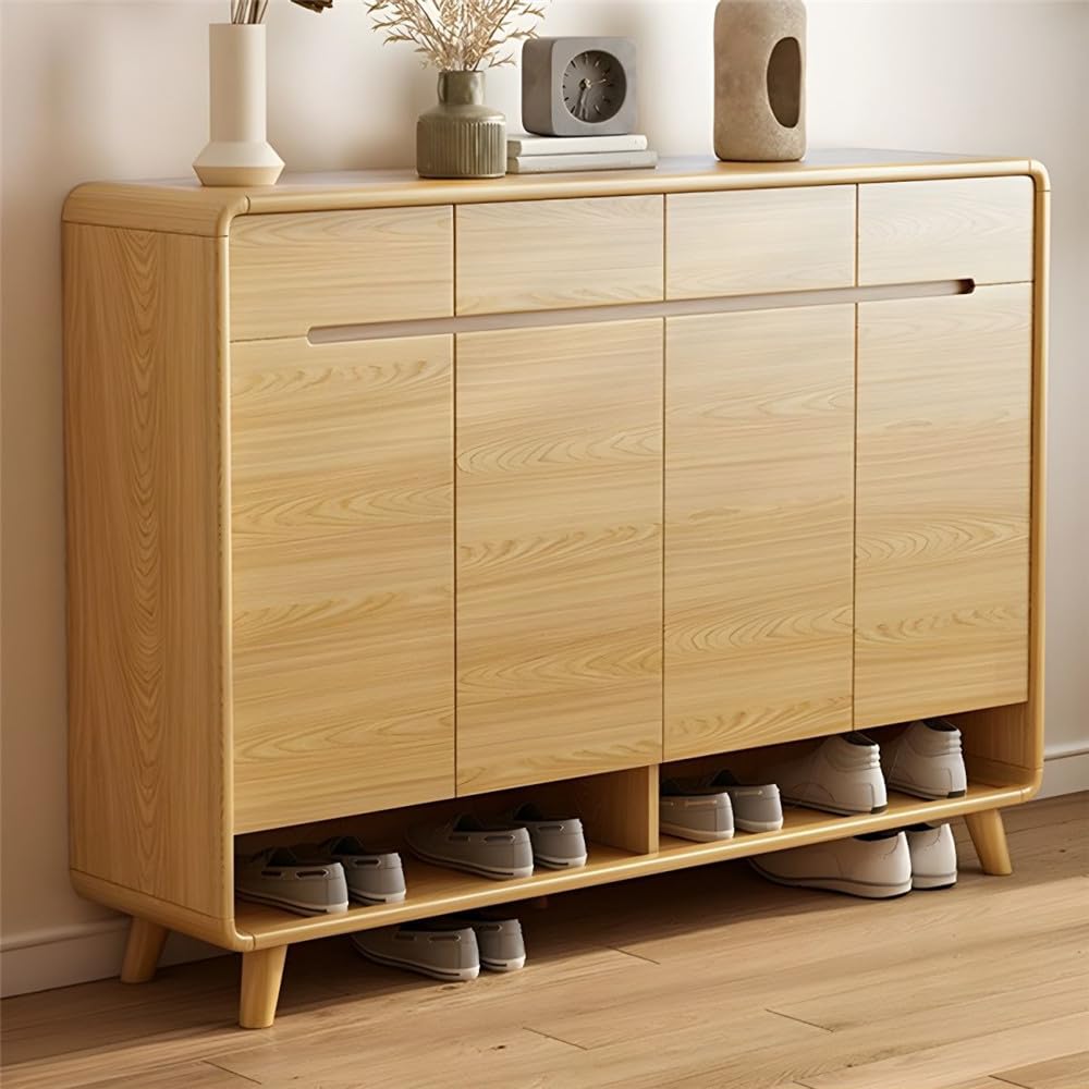 NIUYAO Shoe Storage Cabinet with 4 Drawers Solid Wood Morden Simple Style Free Standing Hidden Shoe Racks Organizer for Entrance Hallway Entryway -