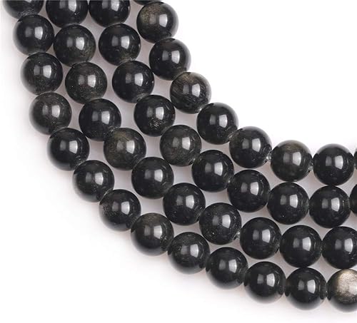 Miniatura 2 de JOE Forman - Perlas sueltas de 0.315 in de obsidiana negra dorada semipreciosa redondas de 0.059 in a 0.079 in de agujero grande para hacer joyas,