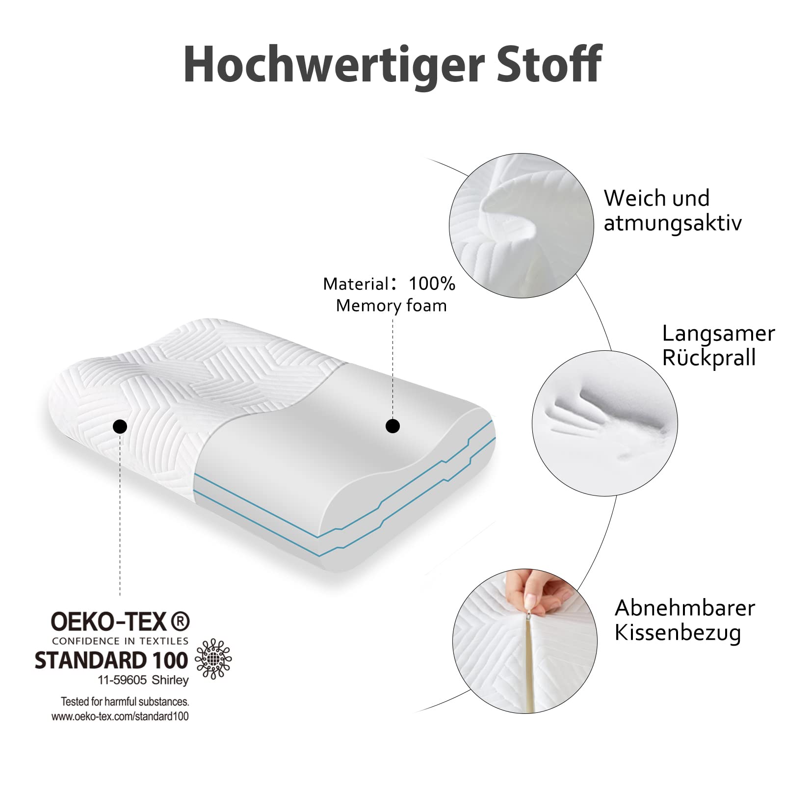 LAMB Cuscino in memory foam, regolabile in altezza, cuscino per collo, cuscino di sostegno del collo, cuscino ergonomico cuscino anti russare con coperchio rimovibile, set di 2