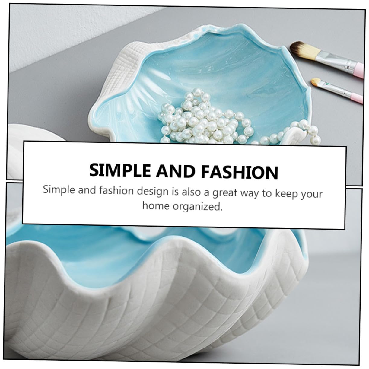 Bandeja Soporte Multiusos Forma de Concha Azul de Cerámica para Almacenamiento de Joyas y Llaves, Decoración Creativa Hogar y Moderno