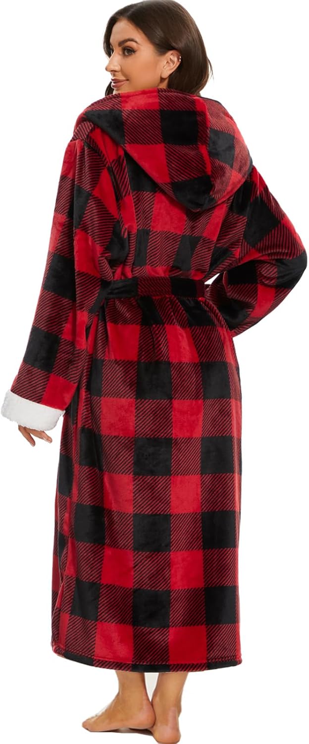 ccko Plush Robes For Women, Fleece Fuzzy Womens Robe,Soft Warm Women's Bathrobe with Hood for Bath Spa Shower House - Image 2