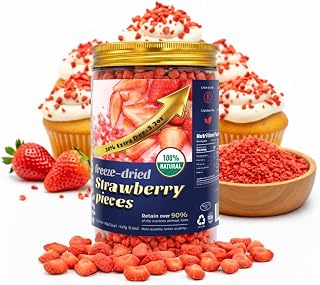 WildSap Emeralds Freeze Dried Strawberry Dices - 5.2oz Canned, No Added Sugar Unsweetened Strawberry Pieces, Non-GMO Gluten-Free Crunchy Fruit Snacks for Cereal, Yogurt Toppings & Baking