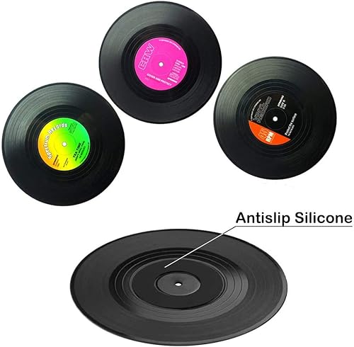 Miniatura 2 de Posavasos de vinilo para bebidas, 12 piezas, divertidos, absorbentes, estilo retro, decoración del hogar, almohadillas de colocación de tazas de