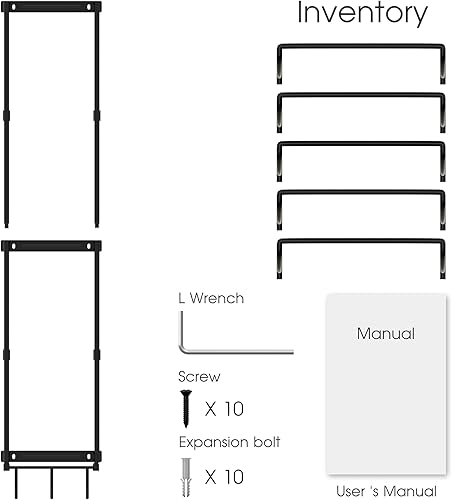Miniatura 5 de Soporte para tapete de yoga, organizador de pared, rodillo de espuma de almacenamiento y bloque, con 5 secciones y 3 ganchos para colgar correa de