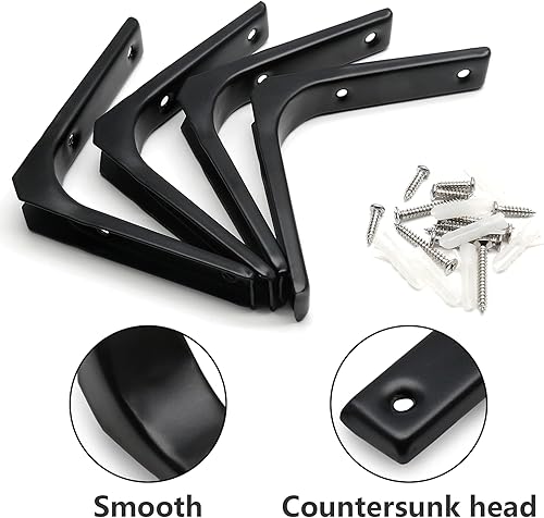 Miniatura 3 de Luomorgo Paquete de 4 soportes de estante resistentes de 4 x 4 pulgadas, soporte decorativo de acero mate negro flotante para estantes de pared de