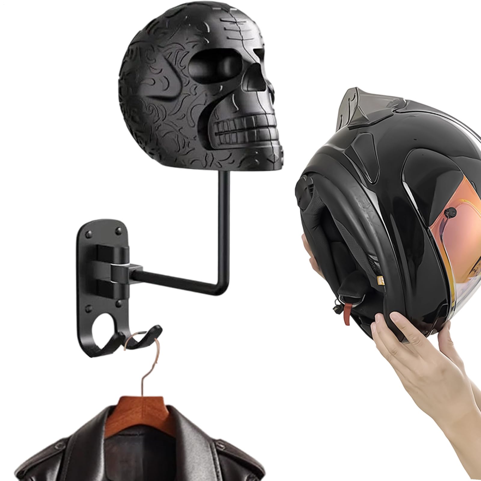 Porte-casque tête de mort noir et blanc pour sublimer la décoration de votre salon