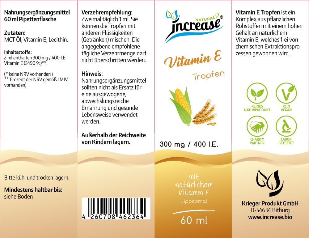 Liposomale Vitamin E Tropfen hochdosiert - (9000mg pro Packung) 300mg / 400 I.E. Vitamin E pro Tagesdosis - MCT Öl - Hohe Bioverfügbarkeit