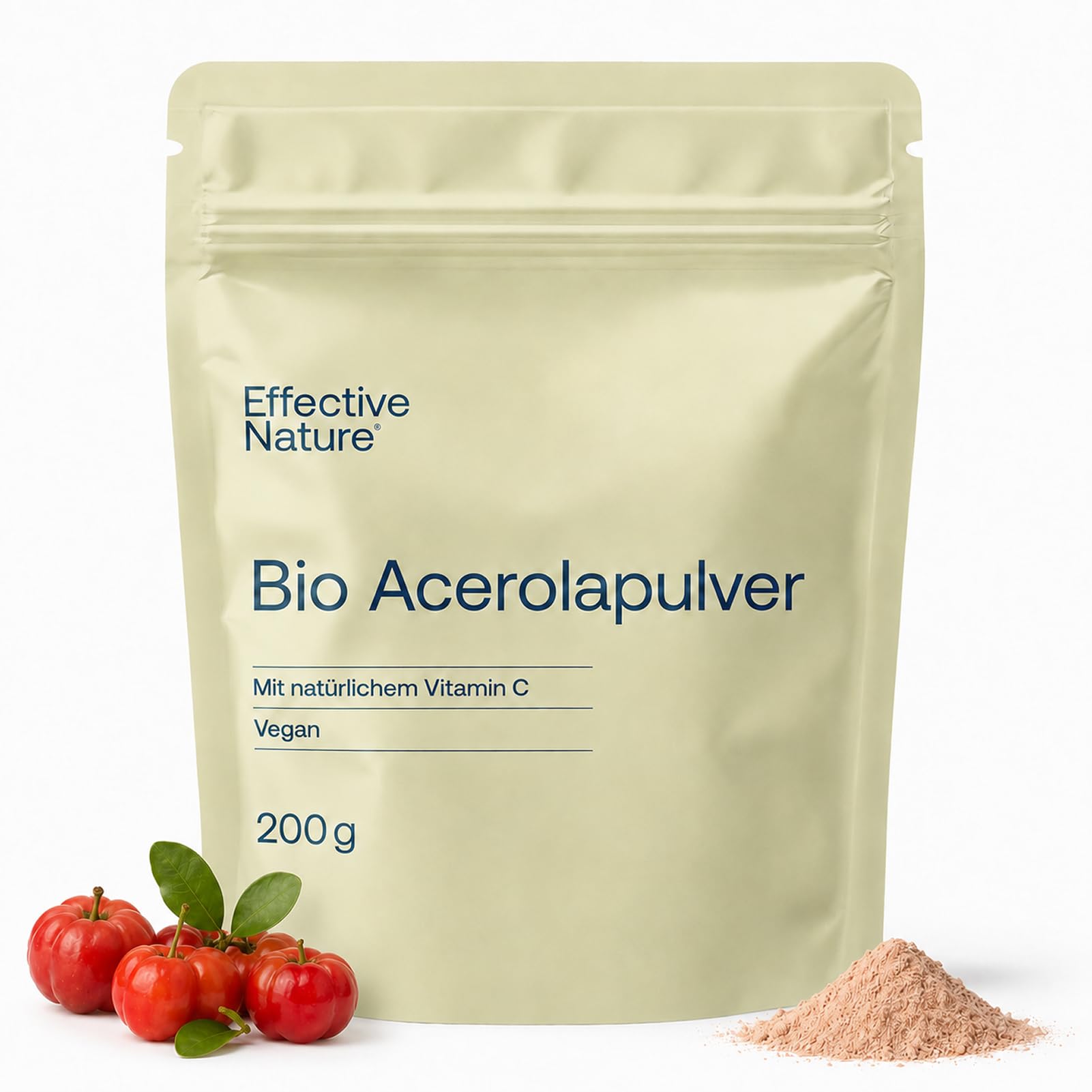Effective Nature - Bio Acerola Pulver - Vitamin C aus der Acerolakirsche - Hochdosiert & ohne Zusätze - Natürliches Vitamin C Pulver schonend getrocknet - vegan