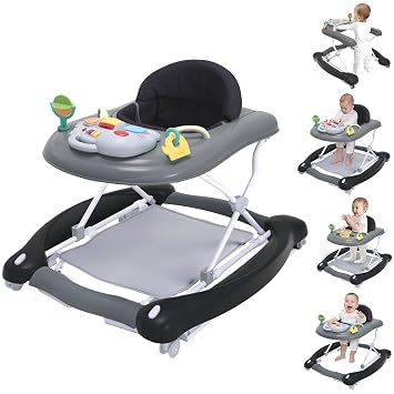 5 in 1 Foldable Baby Walker,Activity Baby Walker-Baby Bouncer,Rocker,Activity Center,Seat and Push Walker,Detachable Footrest Mat,Adjustable Speed Rear Wheels and Height,Ages 6-18 Months Black