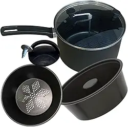 Panela Pipoqueira Tampa de Vidro Multiuso Vapor 7 Em 1 Panela Antiaderente Preto