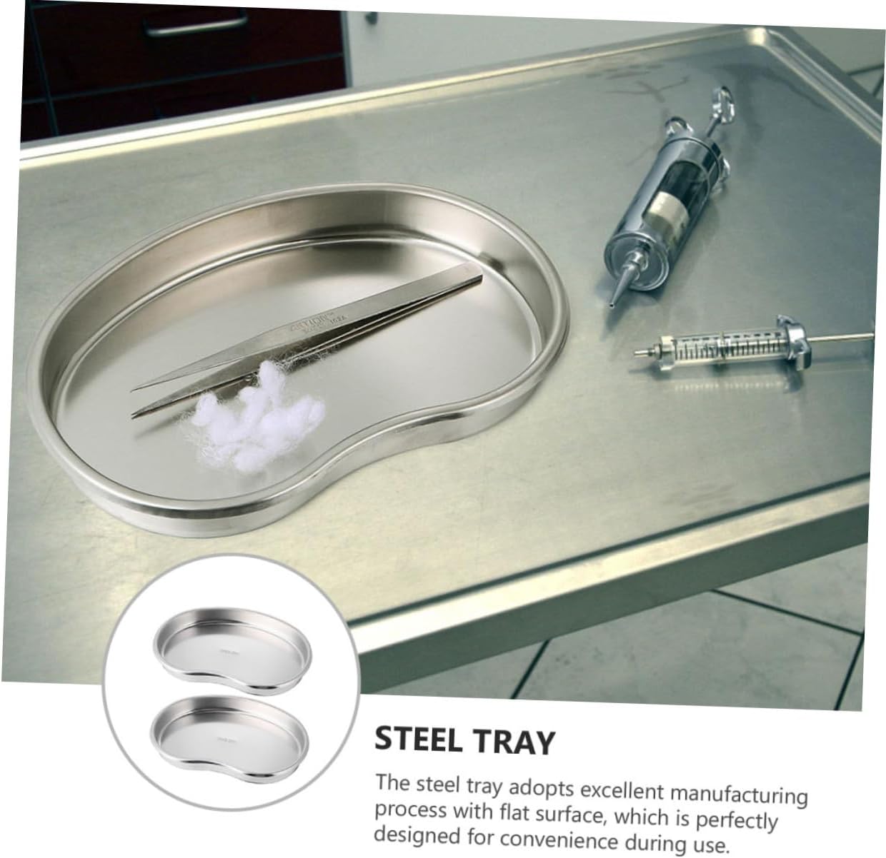2pcs Stainless Steel Dental Tool Tray Curved Tray Dental Extraction Tool Kit