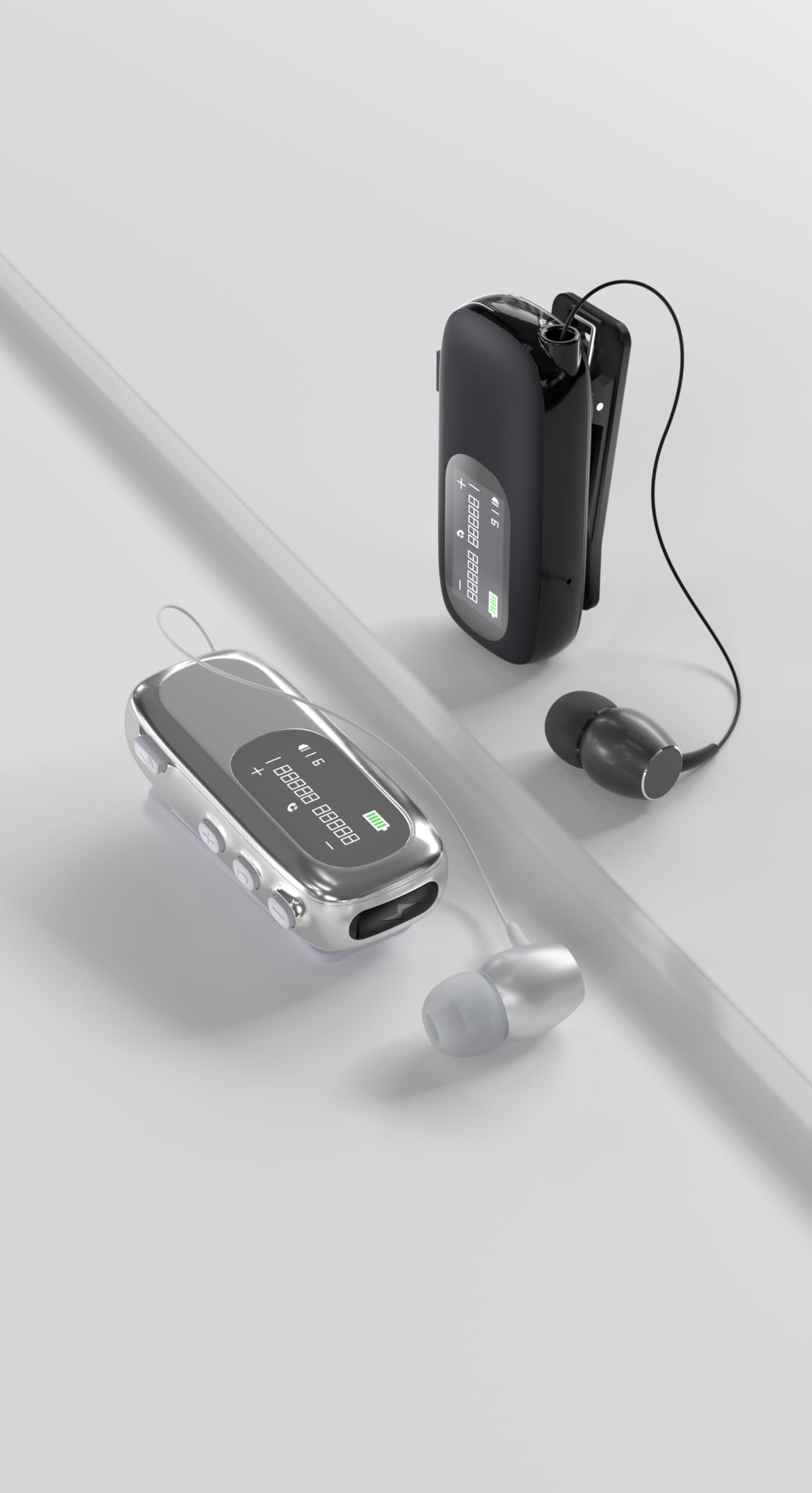 Bluetooth Business Headset mit Einziehbarem Kabel, Kabelloses Headset mit Mikrofon, Kabelloses Lavalier-Headset mit LCD-Display, Bluetooth 5.4, Verbindung zu 2 Mobiltelefonen (Schwarz)