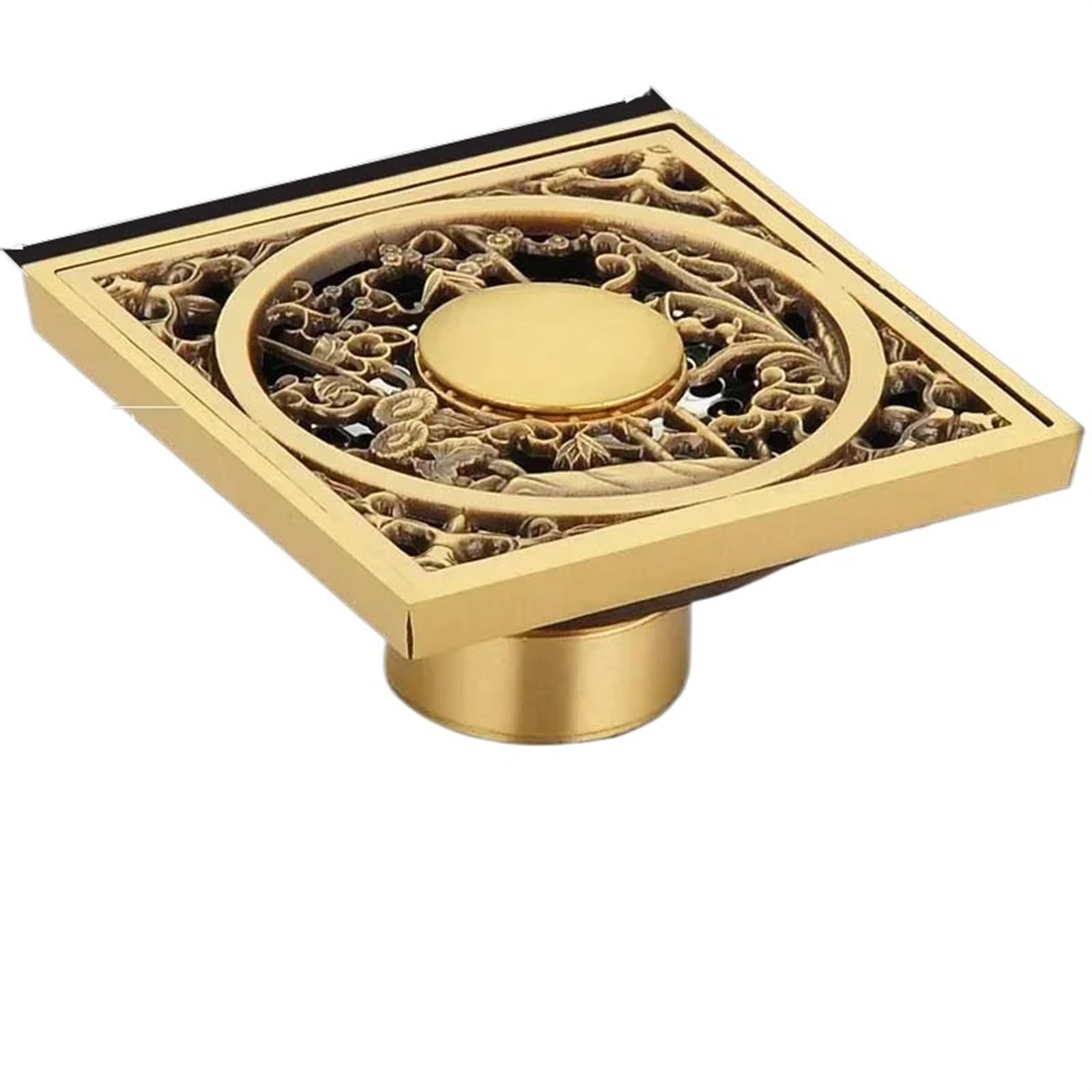 Floor Drain Antique Euro Square Floor Drains Deodorant Drain Strainer Cover Brass Shower Hardware Bathroom Accessories for Hair Waste Bathroom(Type I)