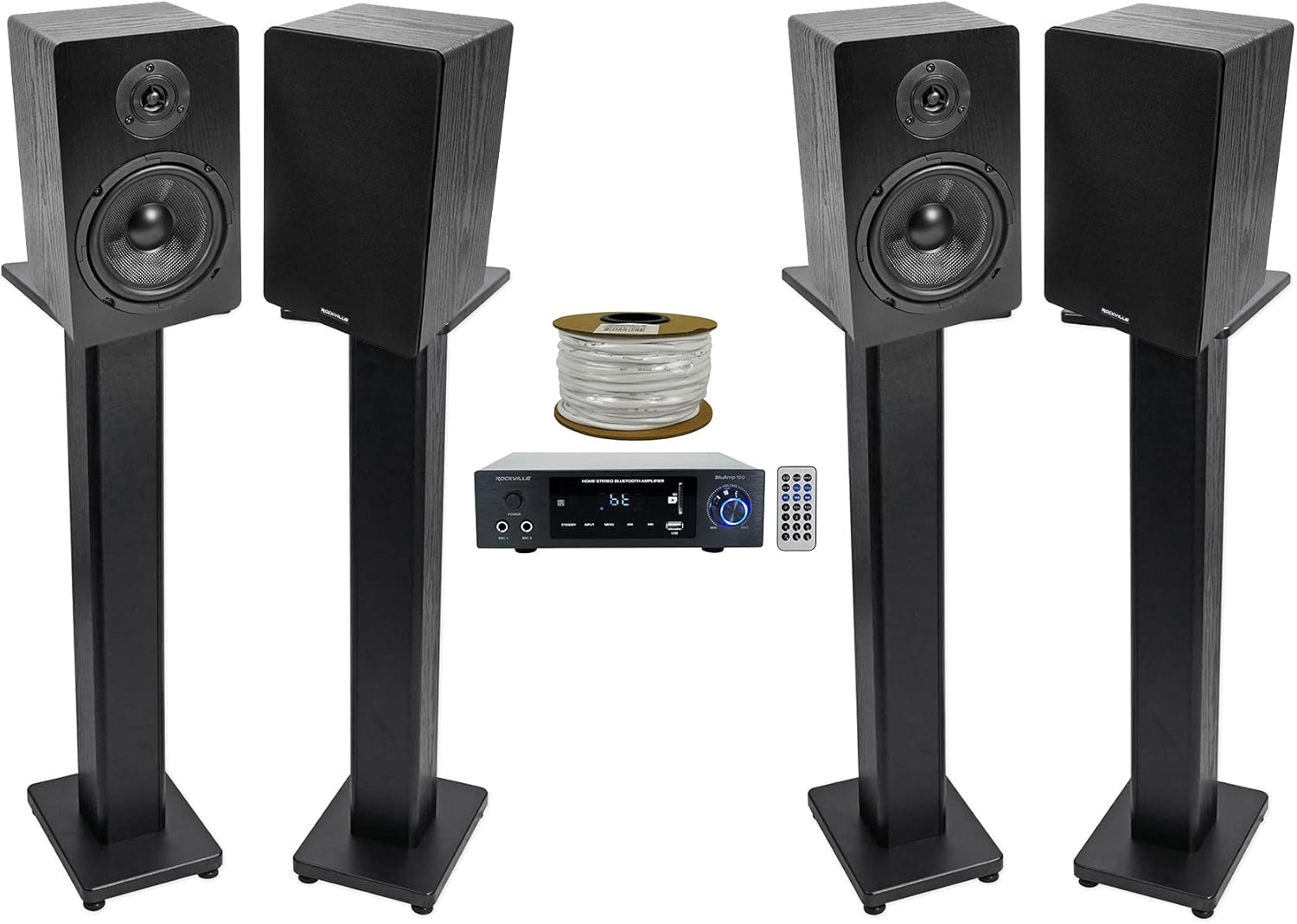 Rockville BLUAMP 150 Stereo Bluetooth Amplifier Bundle with