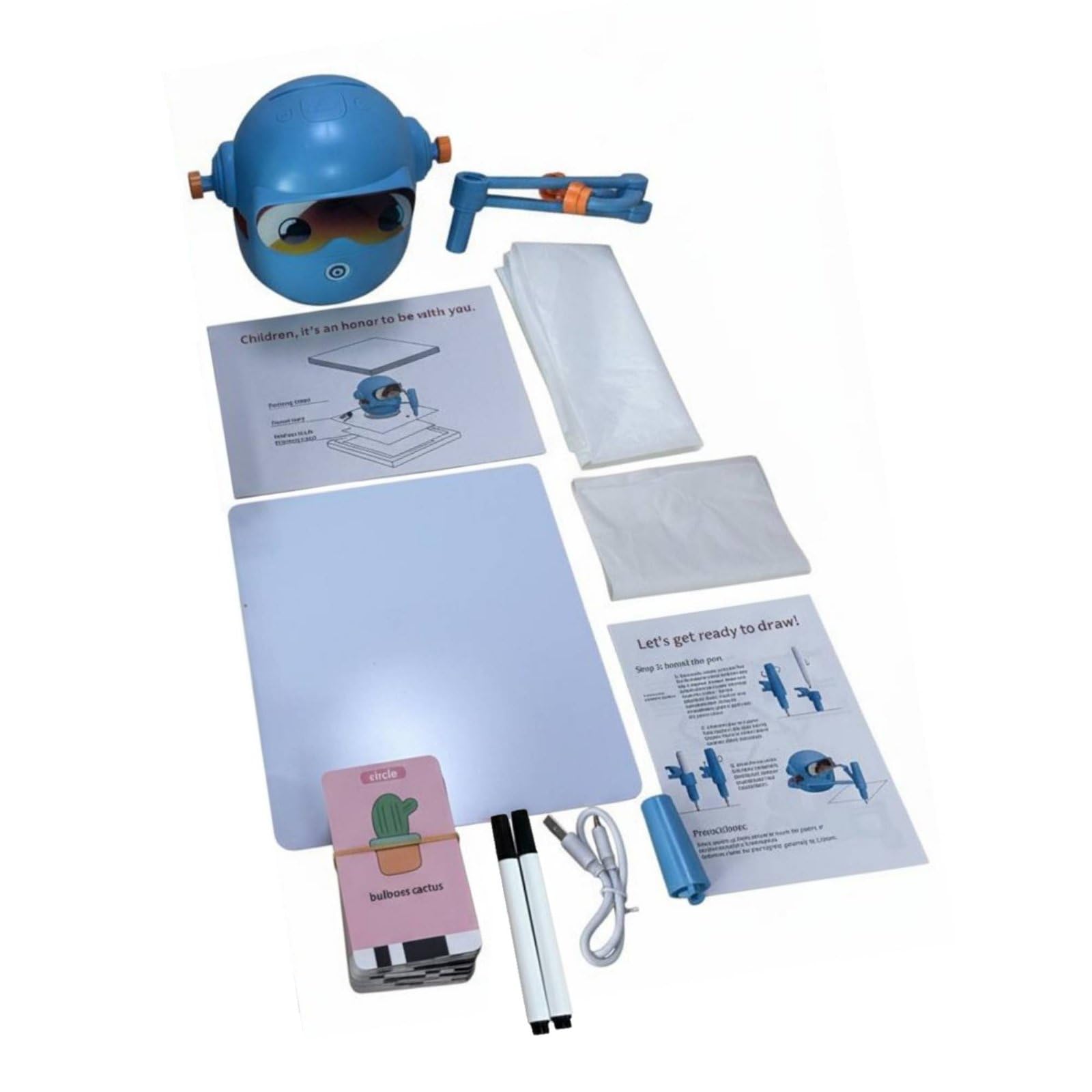 Robot da Disegno Bambini Giocattolo Educativo Pittura Automatica Guida Carte Lettura 0.3s Musica Accompagnamento Sviluppo Motricità Fine Materiale, Blu, Senza Penne