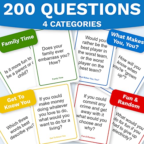 200 Family Conversation Cards - Questions To Get Everyone Talking & Building Relationships - Fun Family Games For Kids And Adults - Get To Know Each Other Better For Family Game Night Or Road Trip #TOP6