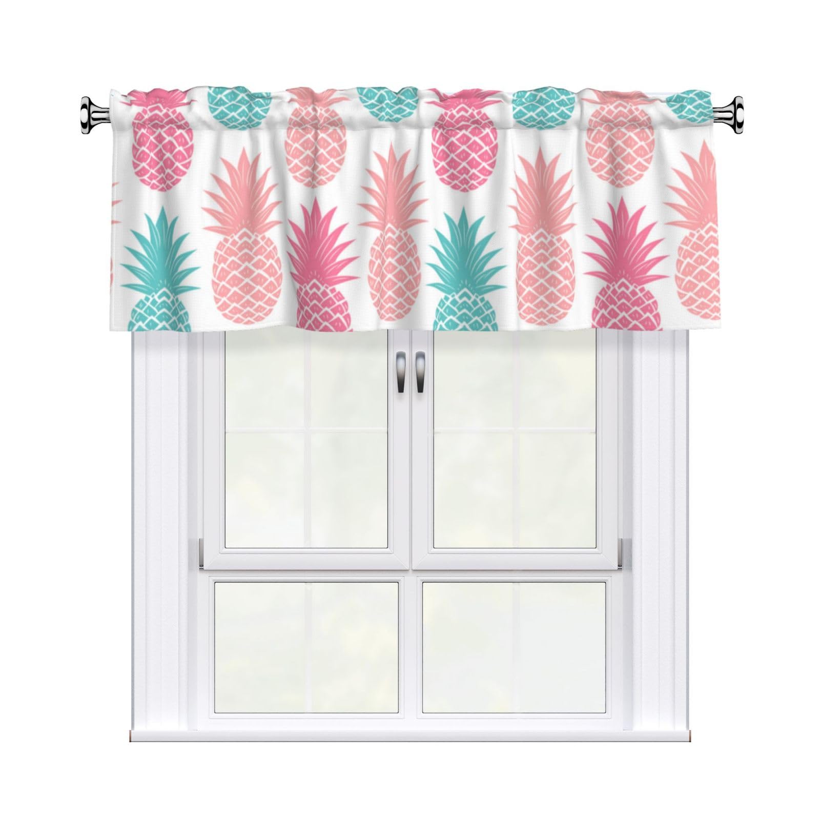 Helhappy Short Window Curtain Valance Cute Pineapple Fruit Pattern 3" Rod Pocket Window Treatment for Home Decorations, 54 x 18 Inch, 1 Panel