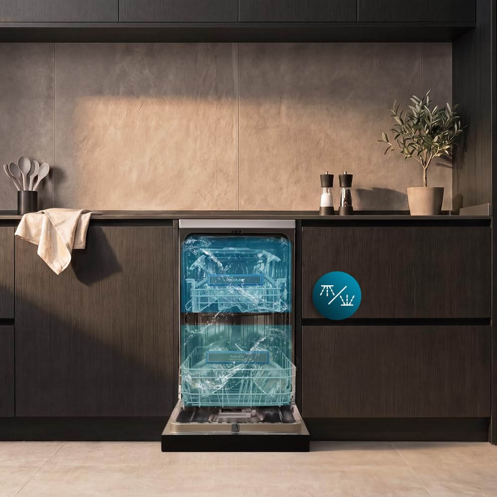 Cecotec Lavastoviglie Libera Installazione 45cm Bolero Aguazero 4560 Inox Connected. 11 Coperti, 6 Programmi, Classe C, Inverter Plus Duo, Pannello Touch,WiFi, O2Dry, Super Dry, Save+, AutoClean, Inox