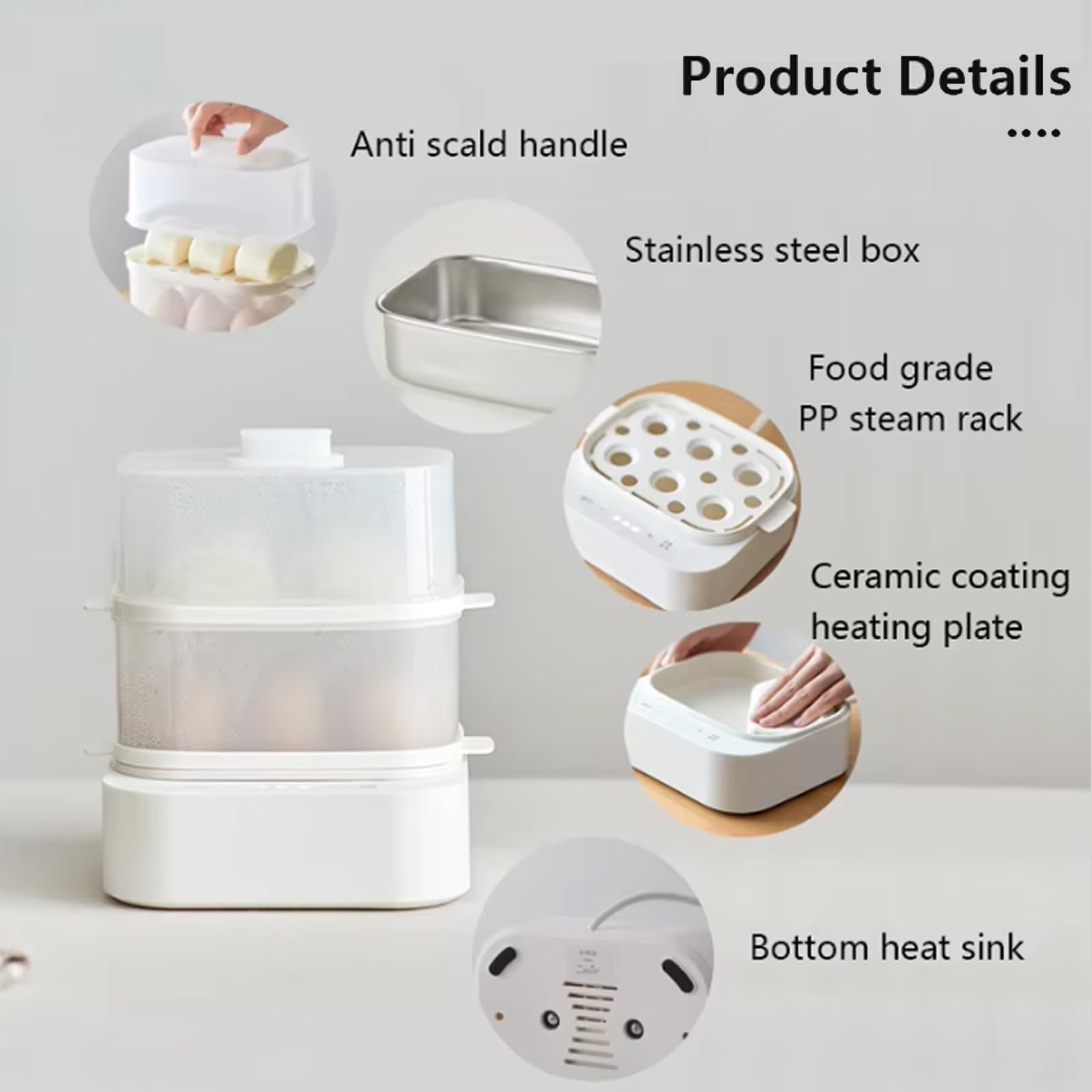 Cocedor De Huevos Inteligente, Hervidor De Huevos Con Recipiente Para Cocinar Al Vapor De Acero Inoxidable, 6 Modos, Reserva De 12 Horas, Bandeja De Agua Profunda De 350 Ml, Apagado Automático