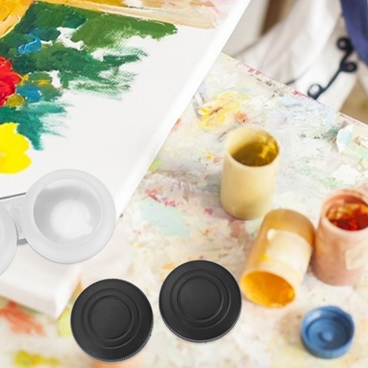 TEHAUX 2pcs Professional Oil Painting Palette Cups Portable Cup for Paint Mixing Brush Cleaning