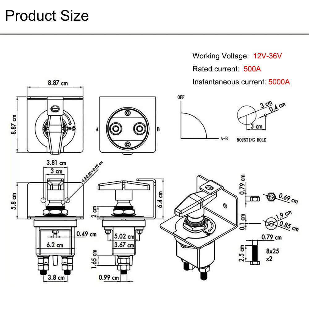 Woopeey 20247 Battery Disconnect Switch 12V-36V Battery Kill Switch ...