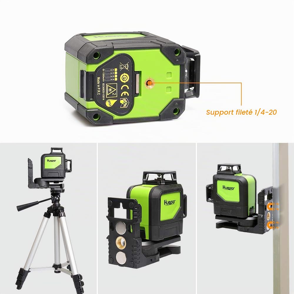 Niveau Laser Vert 2 x 360° Huepar, Professional Laser Croix 45m | Niveau Laser Autonivelant À Lignes 360°, Deux Lignes Laser 360° Commutables, Incluant Un Support Magnétique