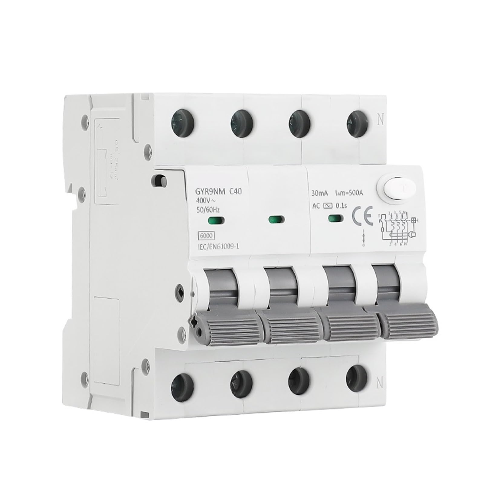 Disjoncteur GYR9NM AC RCBO rail protection surintensités fuites 4P 32A