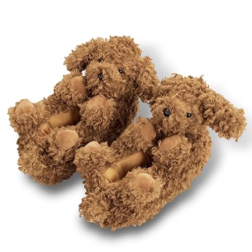 Women’s Funny Fuzzy Animal Slippers, Cute Doodle Dog Cozy Non-Slip House Slippers for Women, Coco