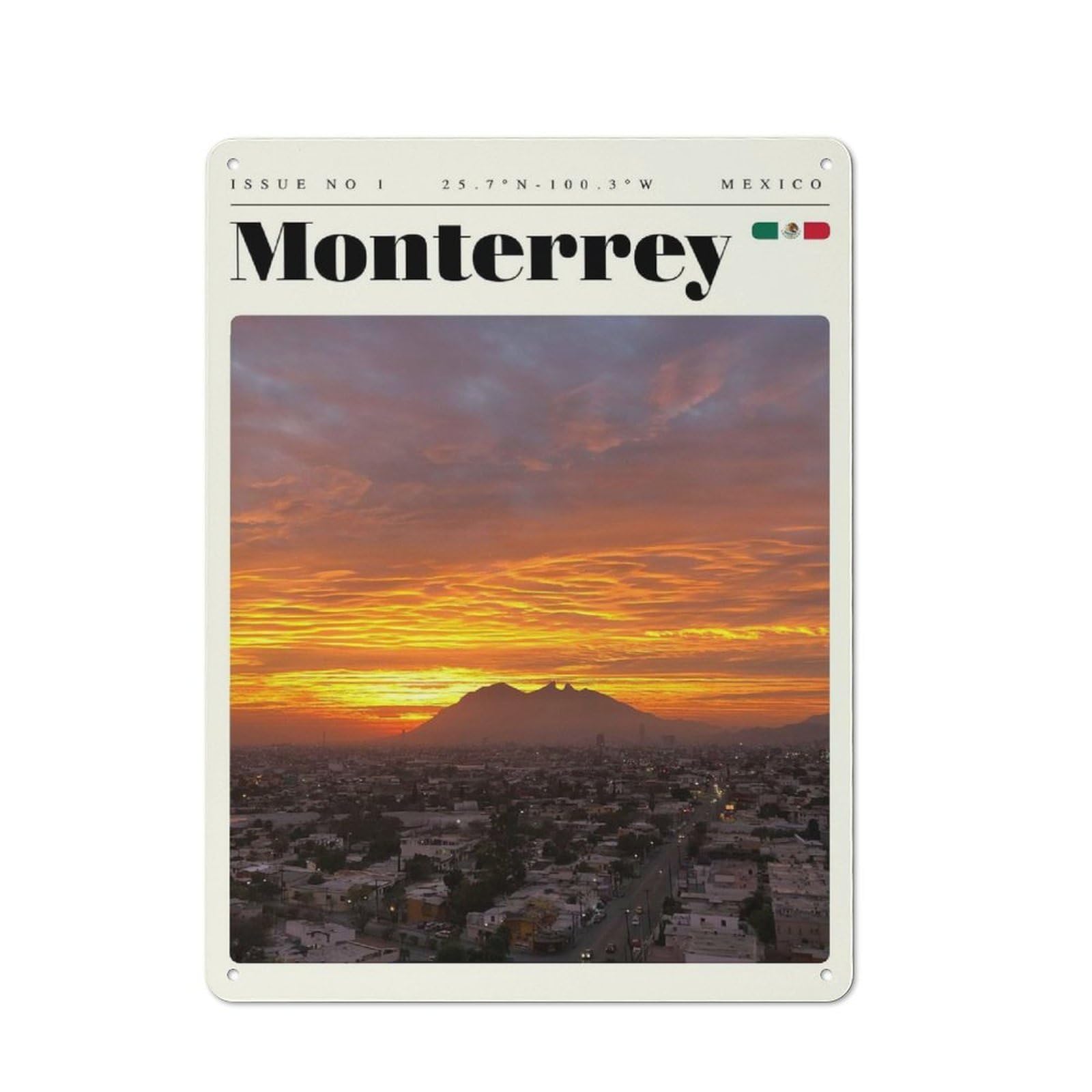 Junmoney Style-24 Vintage Tin Sign 40X30cm With Monterrey Mexico Travel Art For Hallway Wall, For Home Interiors, Feature Walls And Decorative Displays