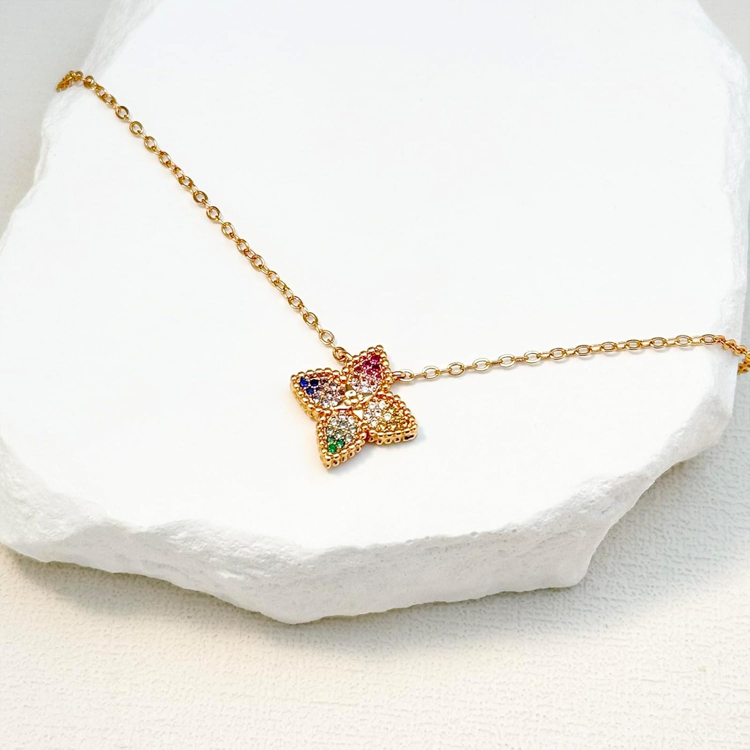 Gold Plated Rainbow Star Necklace for Women, Dainty Stainless Steel Chain with Multicolor Cubic Zirconia Pendant, Simple Layered Jewelry for Daily Wear and Gifts - Image 4