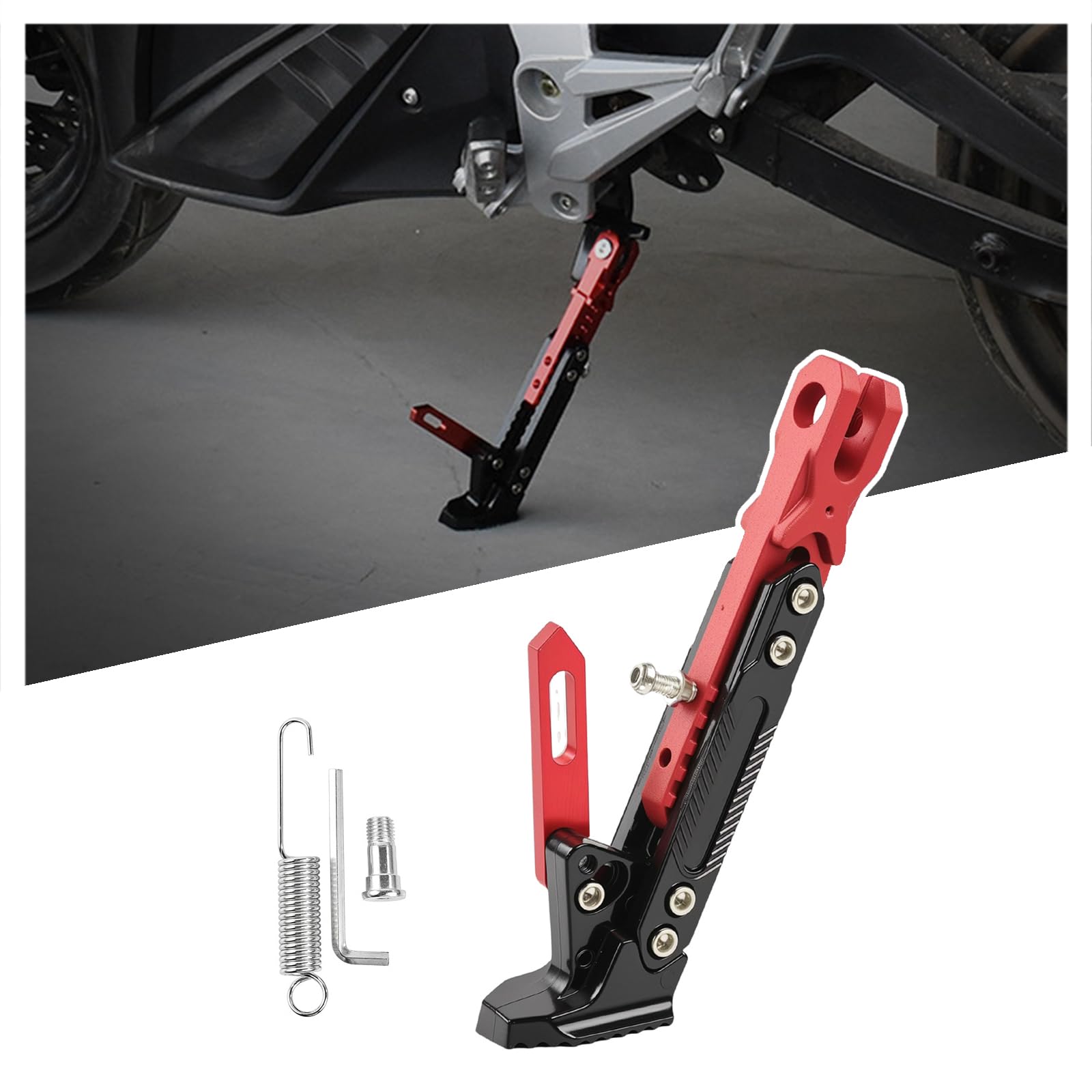 AFGJHYT Motorcycle Kickstand for BMW F700GS, Adjustable Side Stand Extension, CNC Aluminum Motorcycle Kickstand, Height Adjustable Side Stand Upgrade,C Red