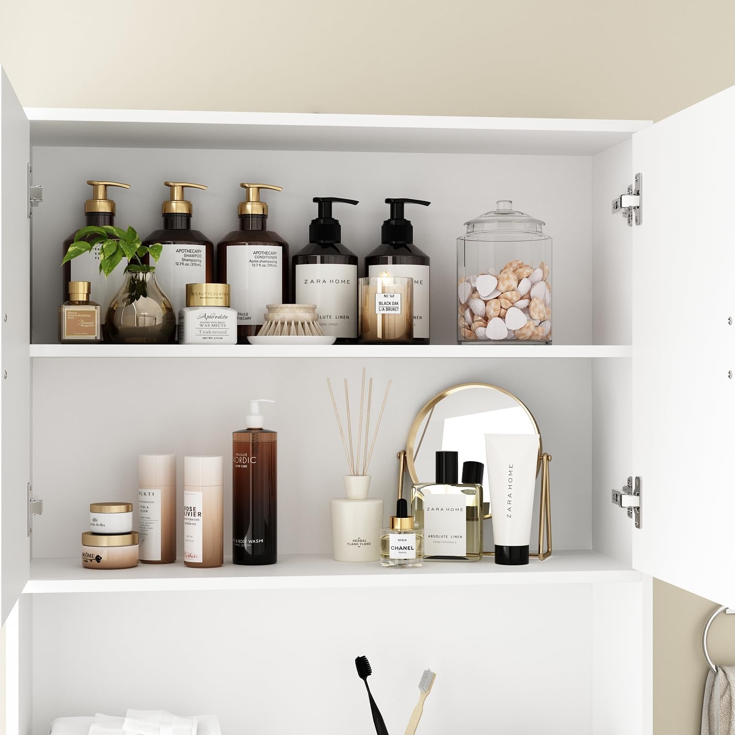 ECACAD 70.9" H Over The Toilet Storage Cabinet with Shelves & Doors, 6-Tier Over Toilet Organizer Shelf, Bathroom Shelf with Toilet Paper Holder for Restroom, Laundry, White
