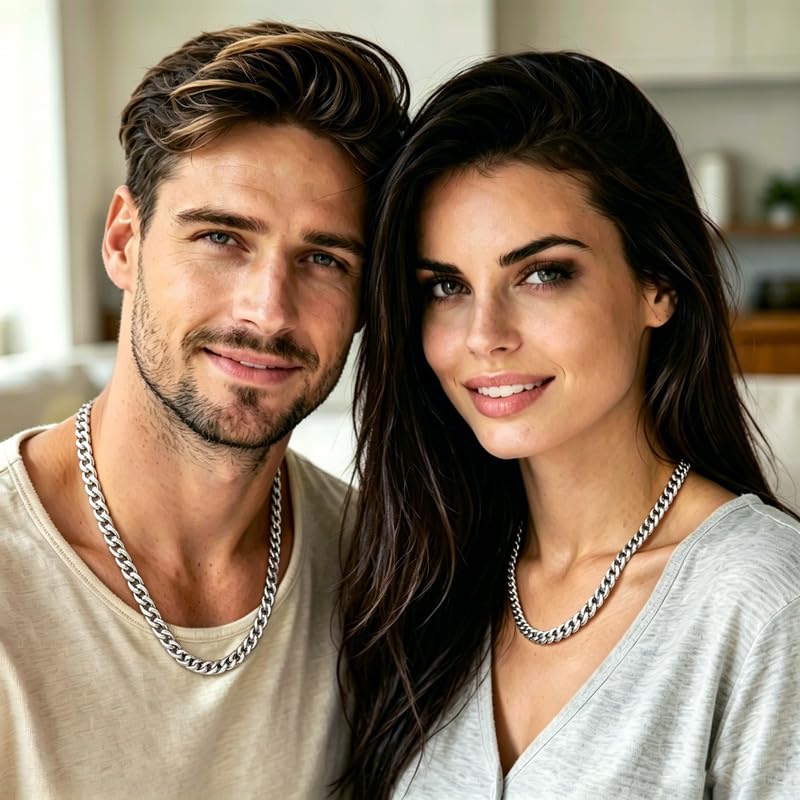 Image of Reoxvo Stainless Steel Cuban Link Chain Necklaces Jewelry for Men