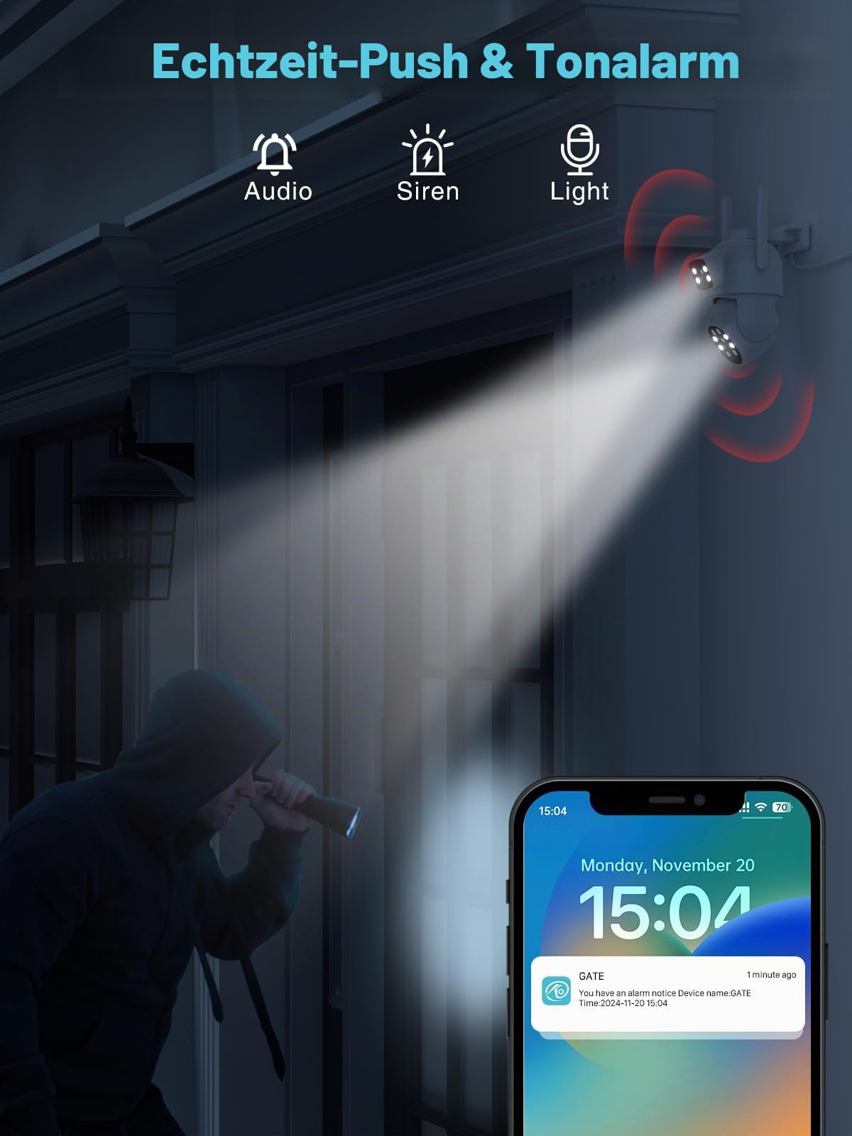 Reobiux 3K Überwachungskamera Aussen mit Doppelobjektiv, PTZ Outdoor WLAN IP Kamera Überwachung Außen mit Automatische Verfolgung, Farbiger Nachsicht, Zwei-Wege-Audio, IP66, 2 Stücke