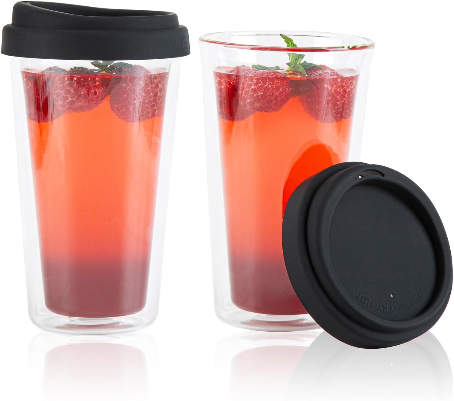 Restaurantware Glass Travel Mug 1 Count 14 Ounce Double Wall Borosilicate Reusable Coffee Cup, Spill-Resistant Black Silicone Lid, Clear Drinkware Mug for Hot and Cold Beverages - Image 2
