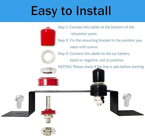 Miniatura 6 de Kit de reubicación de batería, terminales de batería remotos, poste de puente de terminal remoto impermeable, extensión de poste superior con cable