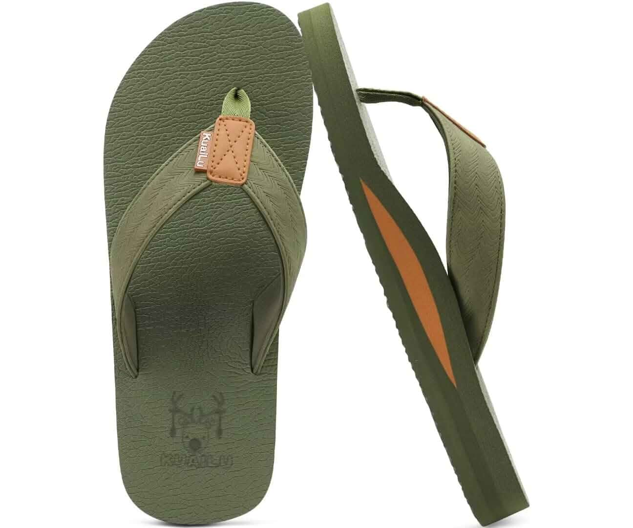 KuaiLu Mens Faux Leather Flip Flops with Comfortable Arch Support Summer Beach Yoga Mat Cushion Walking Thong Sandals Slip On Indoor Outdoor