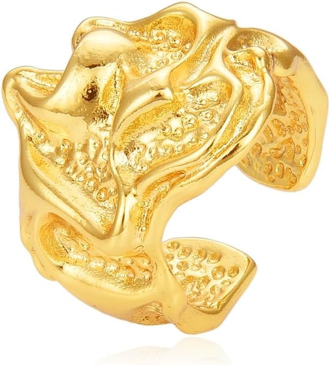 Chunky Textured Rings For Women Adjustable Open Pleated Statement Rings Vintage Hammered Finger Ring Irregular Ocean Waved Knuckle Ring Jewelry Gifts - Image 9