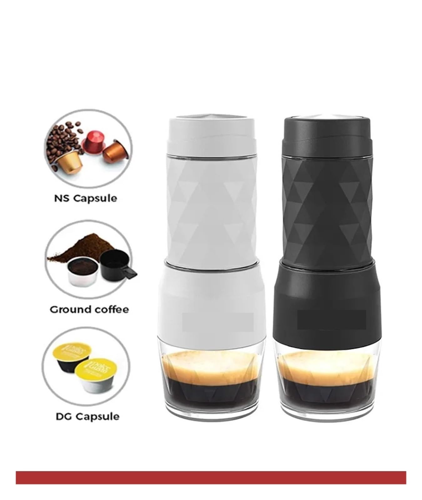 Macchina da Caffè Espresso Portatile, Macchina for caffè portatile 3 in 1 calda/fredda, macchina for caffè espresso manuale for capsule e macinato, macchina for caffè a pressione manuale, casa, uffici