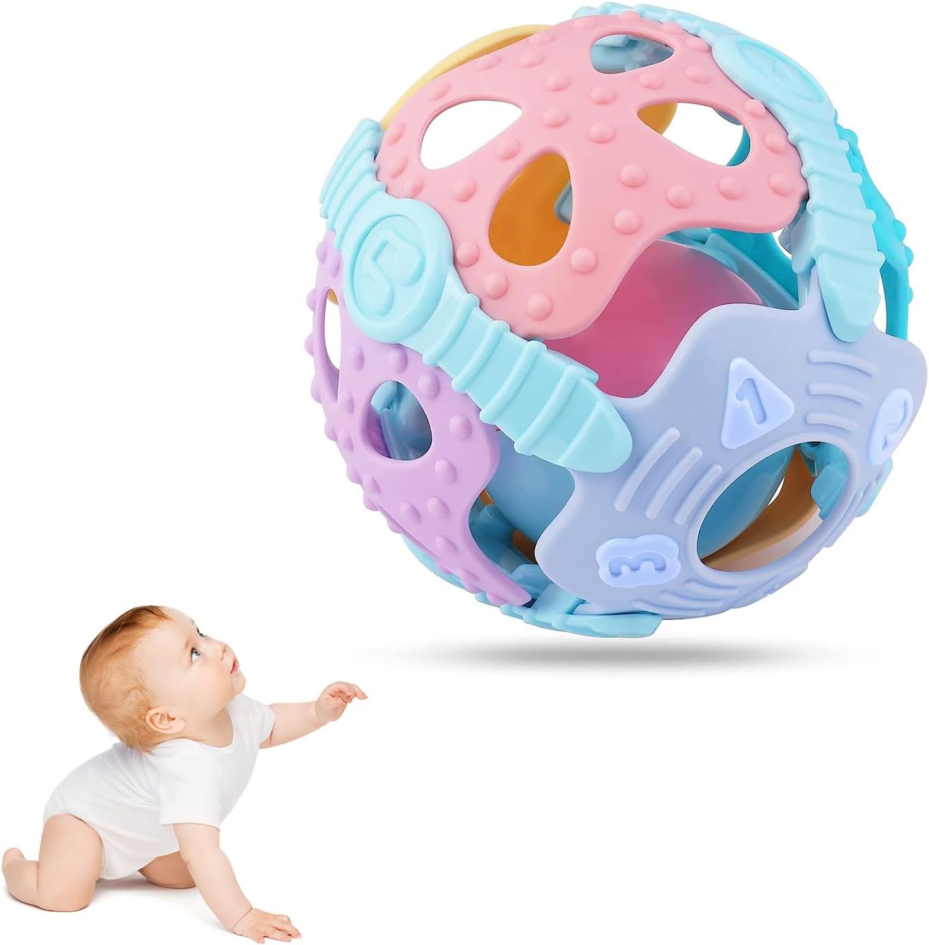 Baby Rattle Ball,Baby Sensory Montessori Toy,Teething, Travle Toys for Infants Toddlers Boys Girls Baby Gift 6+ Months Old