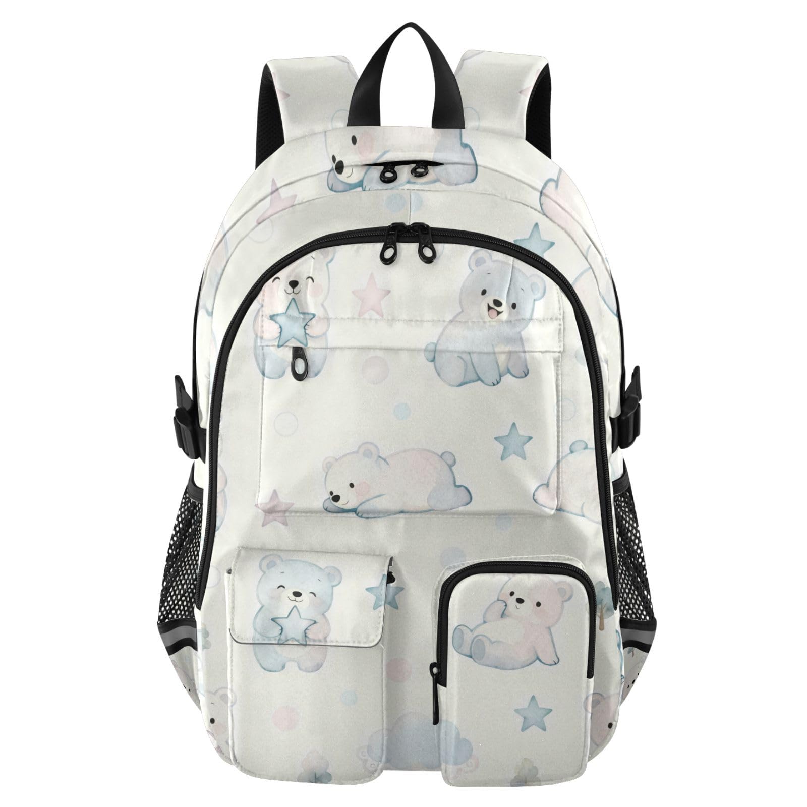 Mochila de negocios azul suave con compartimento para ordenador y diseño juvenil de oso divertido 8