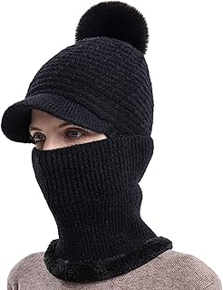 Juego de gorro de invierno para mujer, bufanda, gorros para mujer con pompón, forro polar, para clima frío, para uso diario, accesorios de invierno, esquí, hombres y mujeres, regalos para Navidad