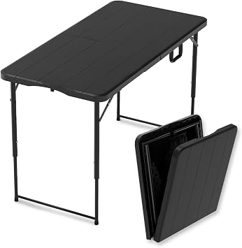 4 Feet Folding Table Adjustable Height with Carry Handle, Steel Legs | Heavy Duty | Lightweight Portable | Perfect for Party, Dining, Wedding, Events, Picnic Indoor, Outdoor, Camping, Utility-black