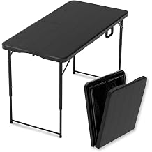 4 Feet Folding Table Adjustable Height with Carry Handle, Steel Legs | Heavy Duty | Lightweight Portable | Perfect for Party, Dining, Wedding, Events, Picnic Indoor, Outdoor, Camping, Utility-black