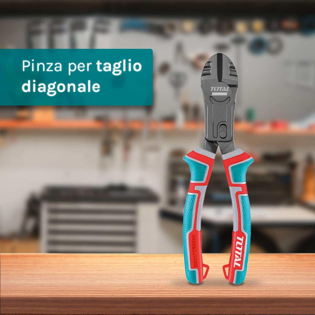 TOTAL - Reinforced Diagonal Cutting Pliers - 228mm - for Wire, Cable, Nails or Screws - Strong and Durable - Ergonomic Non Slip Handle - Chrome Vanadium Construction